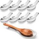 8 Pack Stainless Steel Spoon Rest, Large Size Ladle Spatula Tong Holder, Heavy Duty Cooking Utensil Rest for Stove Top Kitchen Countertop, Dishwasher Safe Kitchenware, Silver