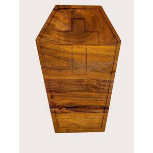 Acacia Wood Halloween Scary Coffin Cutting Board with Groove for Festive Decoration and Appetizer Serving Tray (13.75"L x 9.5"W)