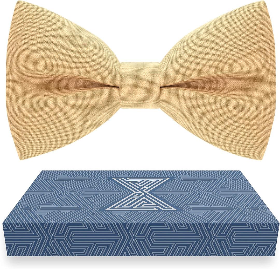 Bow Tie House Mens Bowties Pre-tied Shape Clip on Bowtie Solid Men Formal Wear for kids, baby boys, toddler any age bow ties (M - (6-18 yrs., schoolers, teens), 39 Eggnog Beige)