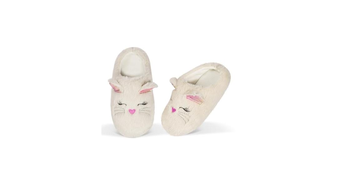 Kids Fuzzy Cat Slippers for Women, Funny Animal House Shoes with Soft Memory Foam, Comfy Plush Warm Slip-on Slippers 12/13