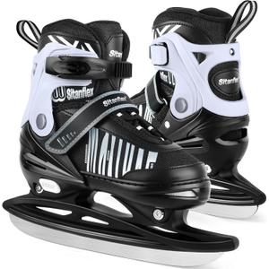 Adjustable Ice Skates for Kids Girls Boys, Kids Ice Hockey Skates for Beginners Ages 4-12, Toddler Ice Skating Shoes with Safety Ankle Support and Soft Padding for Outdoor & Ice Rink (Large - Youth(4-7 US), White)