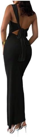 Floerns Women's One Shoulder Elegant Maxi Dress Sleeveless Tie Open Back Wedding Guest Dresses, Size S