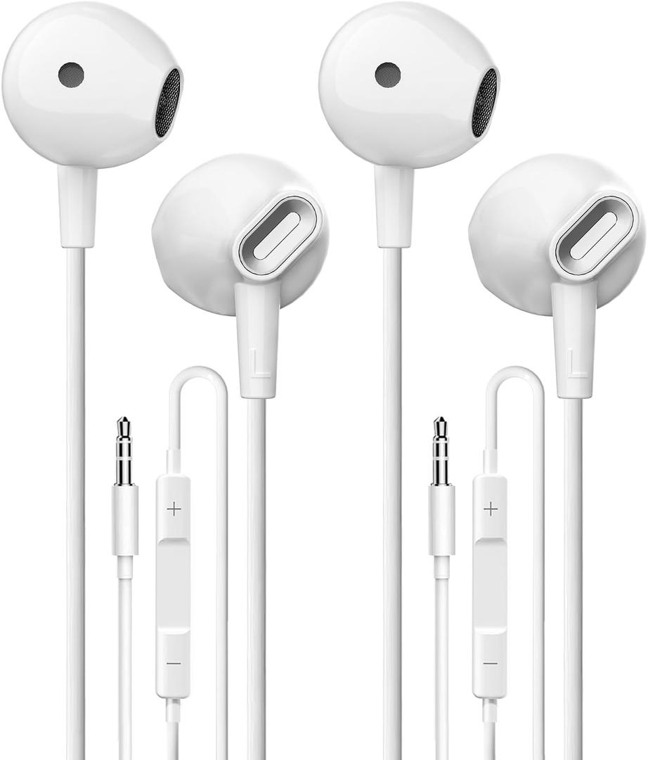 Wired Earbuds 2 Pack, in-Ear Headphones HiFi Stereo Earbuds, Wired Earphones with Microphone Volume Control Compatible with iPad, Laptop, MP3, Android Smartphones, Fits All 3.5mm Jack Device
