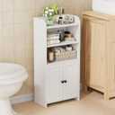 Homhedy Small Bathroom Storage Cabinet, Freestanding Toilet Paper Storage with 2 Doors and Shelves, Bathroom Organizers and Storage for Small Spaces, Laundry Room, 7.9" D x 14.6" W x 31" H, White