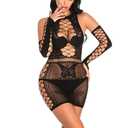 Esholife Women Fishnet Bodystocking Attached Stockings Sexy Lingerie Crotchless Bodysuit One Piece Babydoll One Size (S)