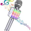 BlueFire 4 in 1 Karaoke Wireless Microphone with LED Lights, Portable Microphone for Kids, Great Gifts Toys for Kids, Girls, Boys and Adults (Silver)