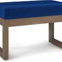SIMPLIHOME Milltown 27 inch Wide Contemporary Rectangle Footstool Ottoman Bench in Blue Velvet Fabric, Assembled, For the Living Room and Bedroom