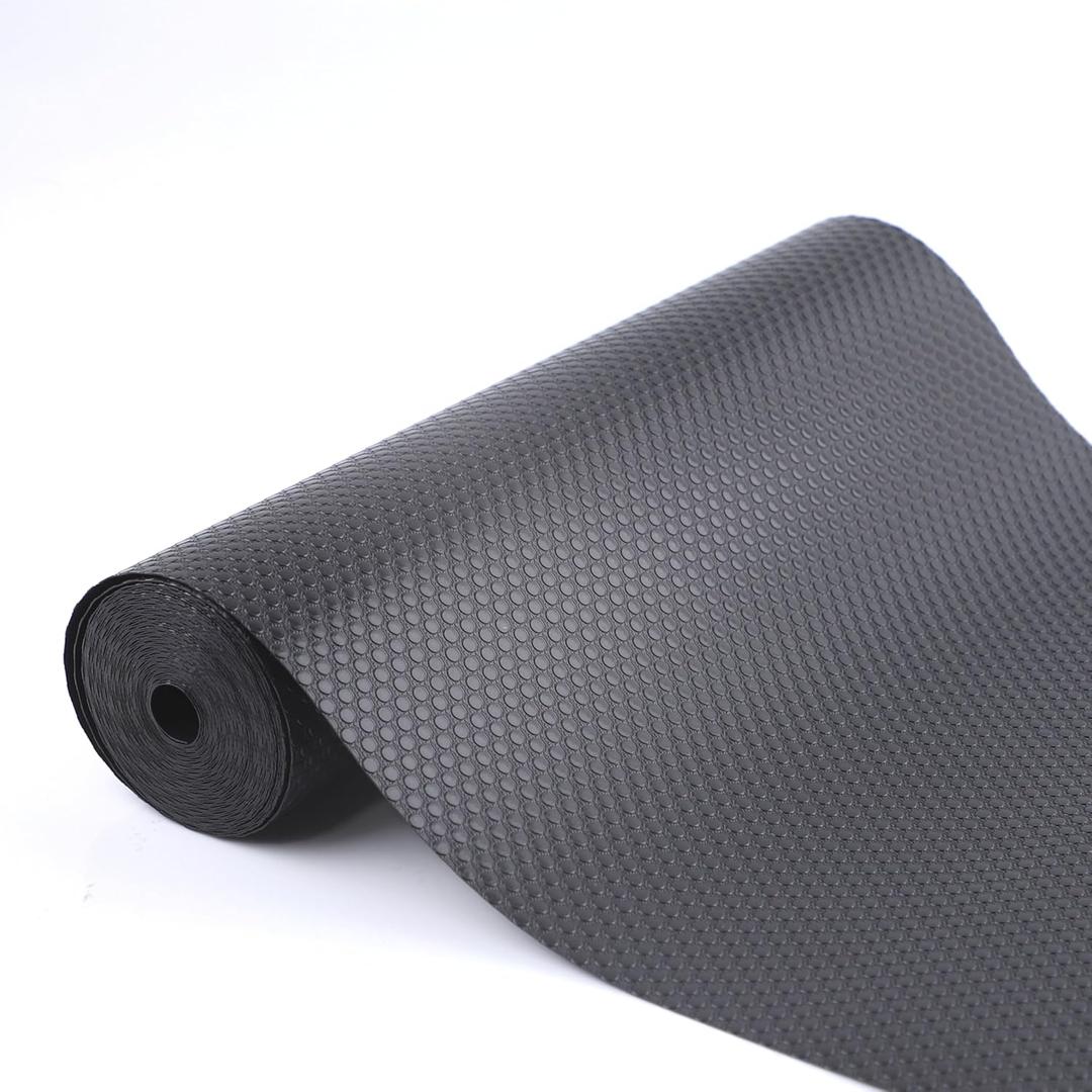 Cabinet Shelf Liners 15 Inch Wide X 20 Ft Kitchen Drawer Liner Non-Adhesive Pantry Cupboard Liner Non-Slip Waterproof & Oil-Proof Refrigerator Shelf Liners Strong Grip Drawer Mat (Black)