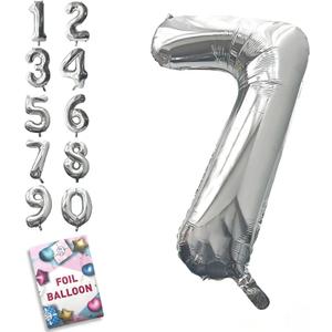 34 Inch Silver Number 7 Balloon Large Foil Mylar Helium Balloon for Birthday, Anniversary, Graduation, Party Decorations & Supplies