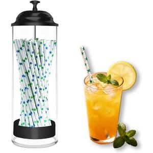 Straw Holder,Straw dispenser with Stainless Steel Lid,Holds straws up to 8.5 inches,for home kitchen,countertop,restaurant Drinking straw container