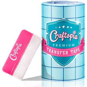 Craftopia transfer paper tape roll 6 inch x 50 feet clear with blue alignment grid, 10 bonus ft perfect for cricut cameo self adhesive vinyl for signs stickers decals walls doors windows