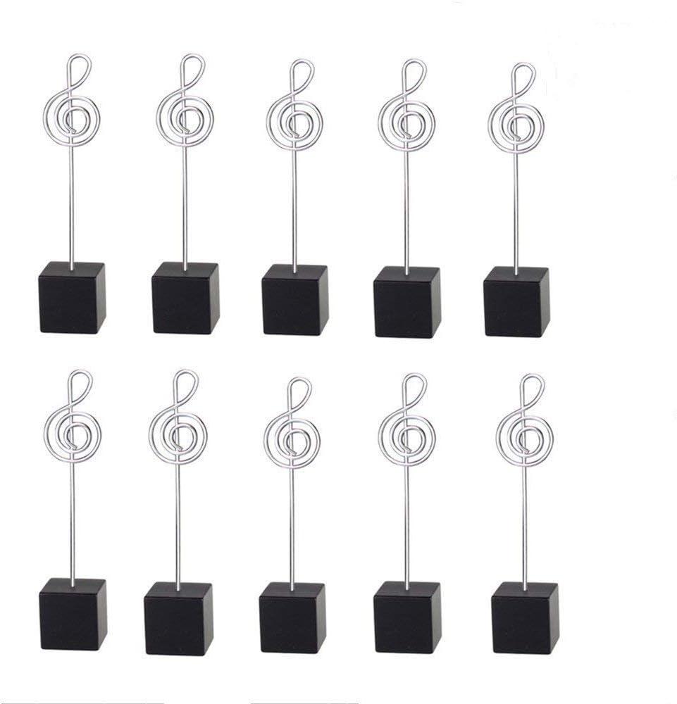 10pcs Music Shape Table Number Holder Name Place Card Holder Memo Clip Holder Standr Pictures Card Paper Menu Clip (Balck)