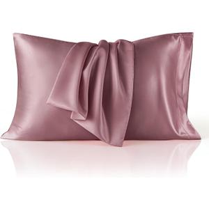 Bedsure Satin Pillowcase 2 Pack Similar to Silk Pillow Cases Standard Size, Pillow Case for Sleeping Women with Envelope Closure, Gifts for Women Men, Nostalgia Rose, 20x26 Inches, 2pcs