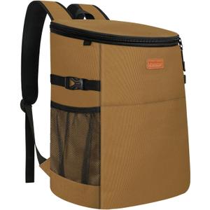 Camping Cooler Backpack 30 45 Cans, Soft Backpack Coolers Insulated Leak Proof Travel Cooler Bag Waterproof Lunch Picnic Beach Work Trip Thermal Bag Drink Beverage Beer Bag Cooler (Khaki Brown)