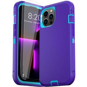 DHCALL for iPhone 13 Pro Case (6.1"), with 2 Tempered Glass Screen Protector [Heavy Duty Military-Grade Full Body Drop Protection] Shockproof Tough Durable 6.1 InchPurpleBlue