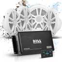 BOSS 6.5 inch Speakers and 4 Channel Amplifier - 500 High Output, Bluetooth Remote, Waterproof Pouch