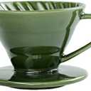 Ceramic Coffee Dripper Filter, 60Angle Tapered Hand Brew Coffee Cup Drip, Reusable Porcelain Pour Over Coffee Dripper, Retro Filter Coffee Set For Travel Camping Office Home (Green)