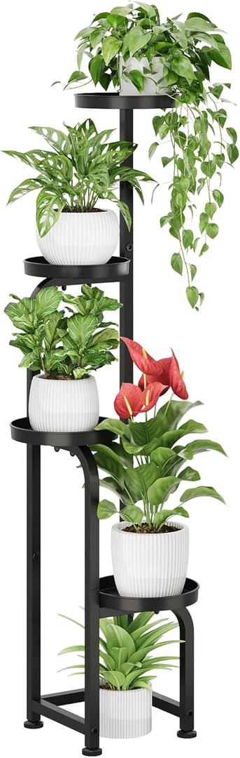 Bamworld Tall Plant Stand Indoor Outdoor, Corner Metal Flower Pot Stands for Multiple Plants, 4 Tier Heavy Duty Plant Shelf for Patio Garden Balcony Living Room Bedroom(Patent Design) (Matte Black)
