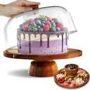 Mozphae WoodCakeStand With Acrylic Dome Lid, Round Wooden Cake Holder Plate With Cover, 2in1 Dessert Table Display Set For Party, Charcuterie Board For Cheese, Chips & Dips, Nachos, Fruit Platter