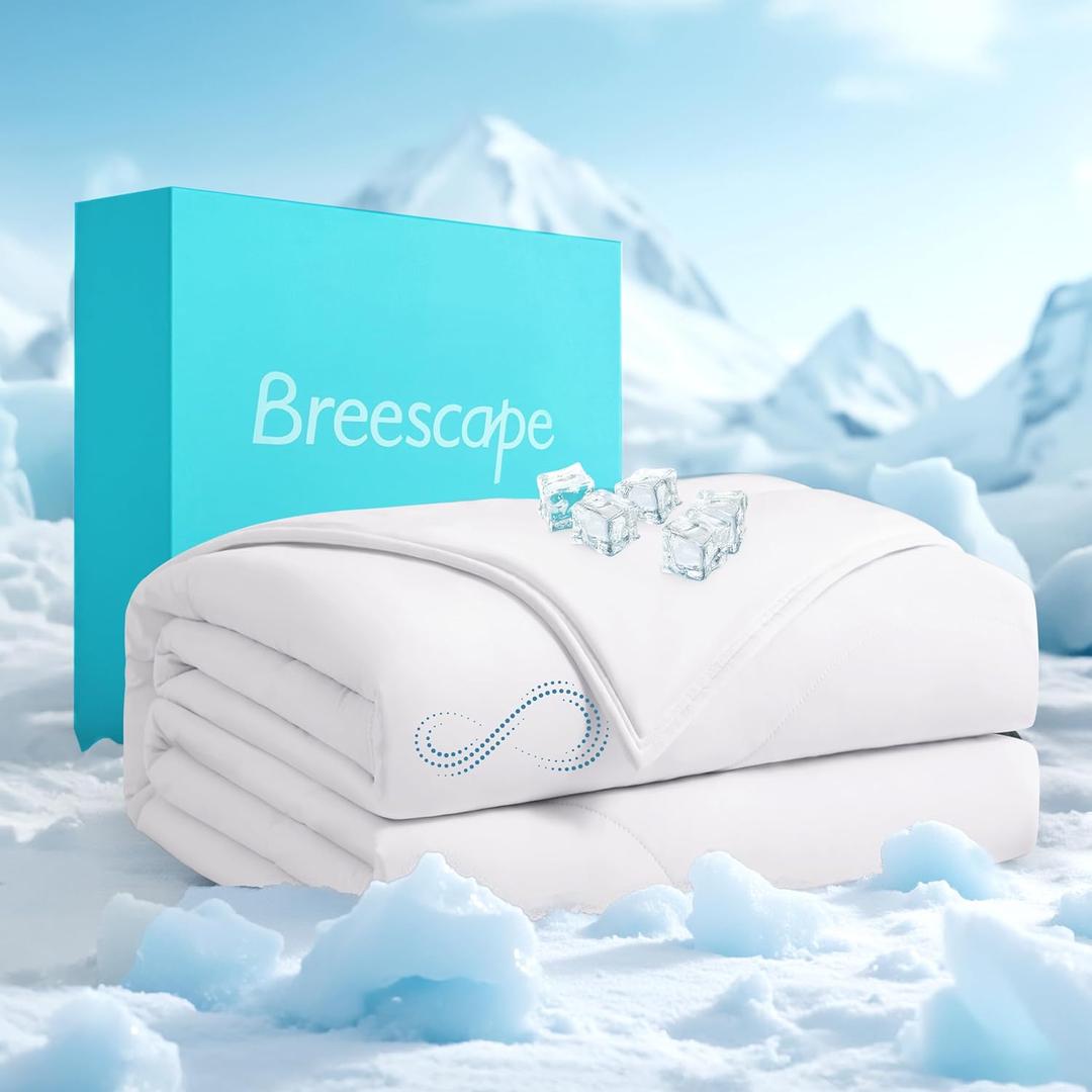 Breescape Cooling Comforter King Size - BlendTek Q-Max>0.46 Tech, Breathable Blanket for Hot Sleepers & Night Sweats Relief, Premium Lightweight Summer Bedding, 106x96 Inches, Snow White