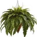Nearly Natural 26in. Giant Boston Fern with Cone Hanging Basket