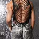 OYOANGLE Men's Hollow Out Ripped Sweater Vest Sleeveless See Through Crop Tank Tops Party Clubwear (Black, L)