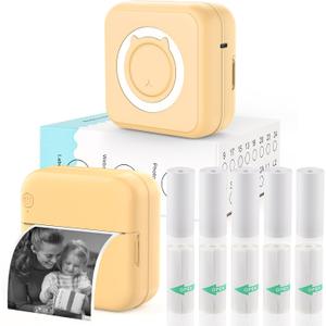 Mini Photo Printer - Portable Pocket Sticker Printers for iPhone Thermal Printer with 10 Rolls Thermal Paper for Photo, Memo, Journal - Yellow
