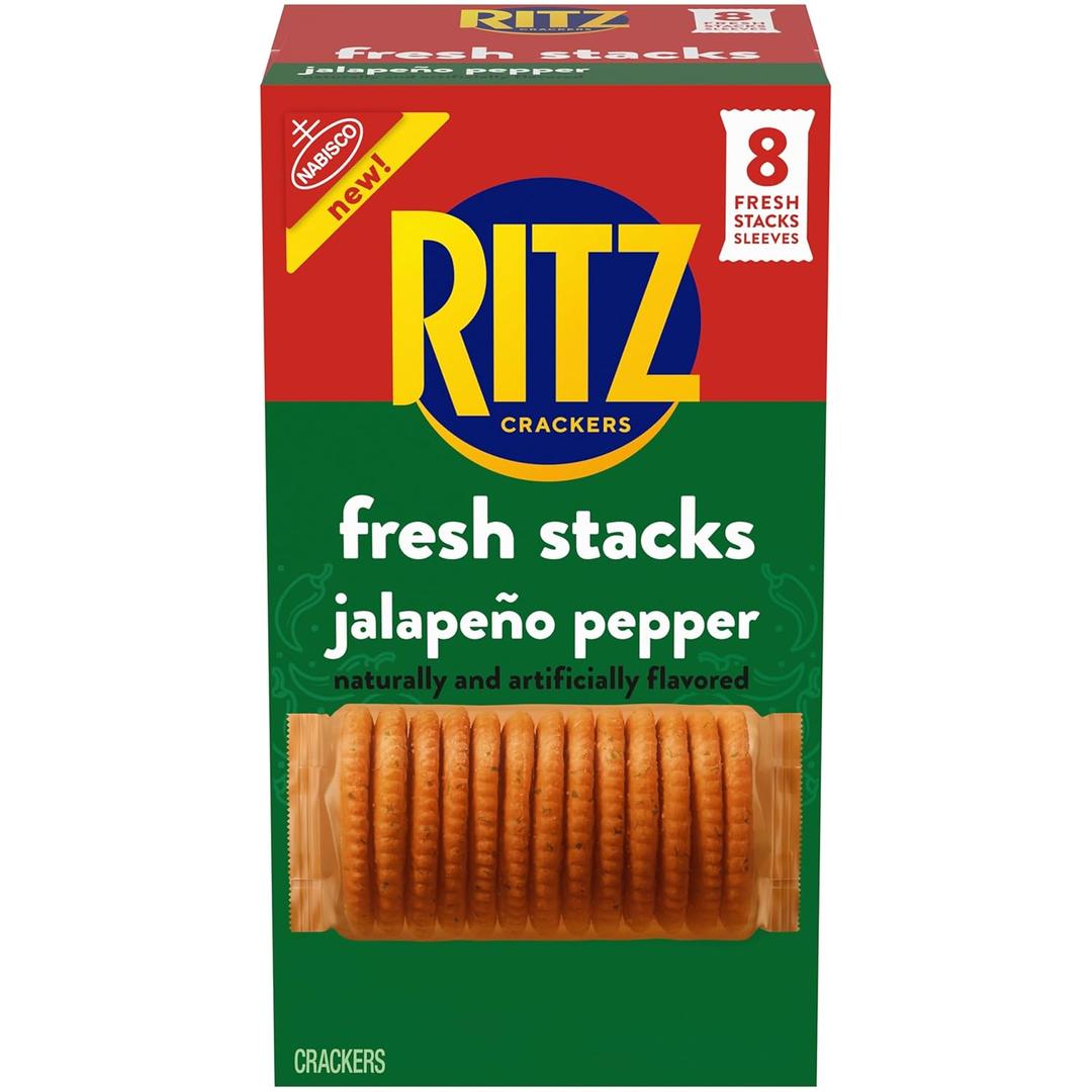 RITZ Fresh Stacks Jalapeno Pepper Crackers, Travel Snacks, 11.8 oz (8 Multi Snack Packs) (EXP 08/14/26)