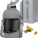 Hydracy Water Bottle with Time Marker -Large BPA Free Water Bottle & No Sweat Sleeve -Leak Proof Gym Bottle with Fruit Infuser Strainer & Times to Drink -Ideal for Fitness Sports & Outdoors (Silver Grey)
