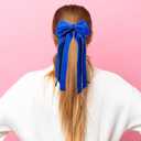 2 x Velvet Elastic Hair Tie 11 Inch Long Velvet Ribbon Bowknot Headwear Fall Winter Ponytail Hair Accessories for Women Girls, Blue
