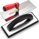 5/16 Tile Tools Stainless Steel Square Notch Trowel Set Plus Rubber Grout Float Made of Premium Stainless Steel for Tile Cement, Concrete, Masonry Installation Work