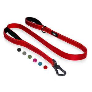 TwoEar 6FT 1IN Strong Red Dog Leash with 2 Padded Handles, Traffic Handle Extra Control, Comfortable Soft Dual Handle, Auto Lock Hook, Reflective Walking Lead for Small Medium and Large Dogs