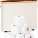 Toilet Paper Storage Stand, Toilet Paper Basket with Lid for 12-Roll Standard Toilet Paper Holder, Bamboo Toilet Paper Organizer for Bathroom with Footbase Ultimate Bathroom Organizer (Beige)