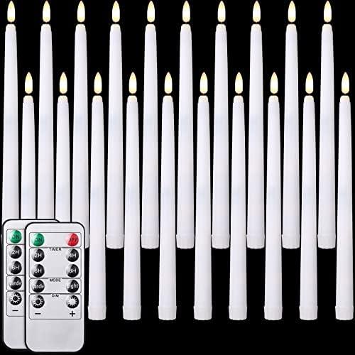 Tuanse 20 Pack White Flameless Taper Candles Flickering Bulk Long LED Advent Candlesticks Battery Operated with Remote and Timer 3D Realistic Wick Lights for Wedding Valentines Window Decor(10.83")