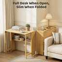 Bamboo Folding Desk for Small Spaces, Small Computer Foldable Desk, Natural, 32.28"Wx21.3"Dx29.92"H