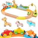 Wooden Train Set for Toddlers Magnetic Train Car Toys for Toddler, Montessori Toys, Accessories fits Melissa and Doug, fits Brio, fits Thomas, for Boys Girls 18+ Months (Animal Wooden Train Set)