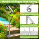 Single Step Handrail, 1 or 2 Steps Single Post Handrail in Ground, Grey Rust-Proof Wrought Iron Stair Railing for Seniors, Porch, Deck