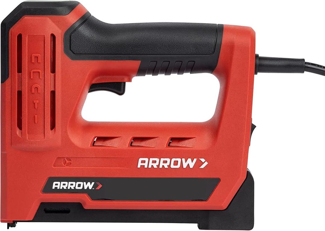 Arrow ET501F Corded 5-in-1 Professional Electric Staple and Nail Gun, Wire Stapler, and Brad Nailer for Upholstery, Framing, Insulation, Crafts, Fencing, and Cable, Black/Red