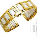 Kai Tian Stainless Steel Ceramic Watch Band Links 18mm/20mm/22mm Watch Wrist Bands Mens Watch Bracelet with Butterfly Buckle