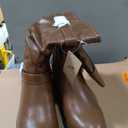 Women's Mid Calf Wide Toe Box Motorcycle Biker Boots Dressy Low Heel (Brown, XL)