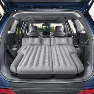 Inflatable SUV Air Mattress Bed Car Mattress for SUV, Double-Sided Flocking Travel Camping Bed Car Air Mattress, Car Sleeping Mattress Bed for Universal SUV with Car Air Pump 2 Pillows (Grey)