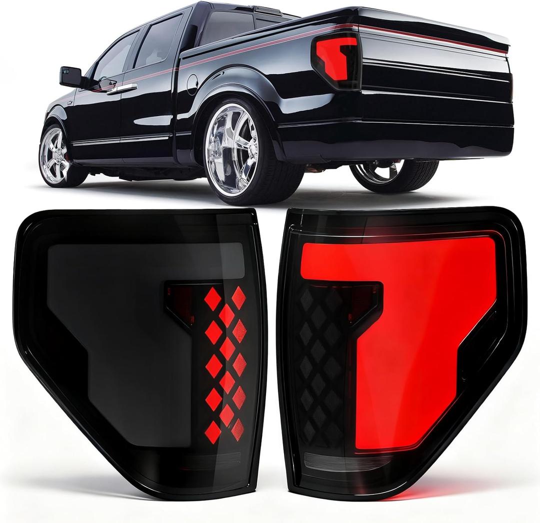 Sequential LED Tail Lights for Ford F-150 20092014, Lucky 7 Animated Startup, Smoked Lens, Full LED Rear Brake Lamp Assembly, Weatherproof, Driver & Passenger Side (Not for Flareside)