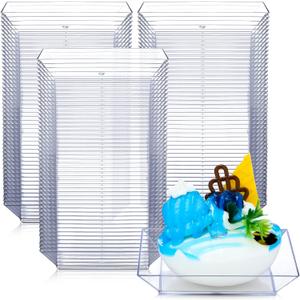 Zhehao 100 Pcs Plastic Dessert Appetizer Plates Disposable, 3.6 x 3.6 Inch Small Square Plastic Dessert Cake Snack Plate for Wedding Birthday Bridal Baby Shower All Occasion Party (Clear)