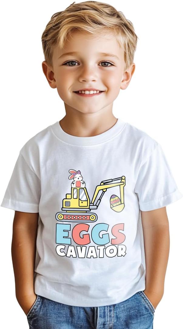 Toddler Boys Easter Shirt for Kids Girls Easter Bunny T-Shirts Tops Funny Graphic Tee Short Sleeve 2T-8Y (6-7 Years)