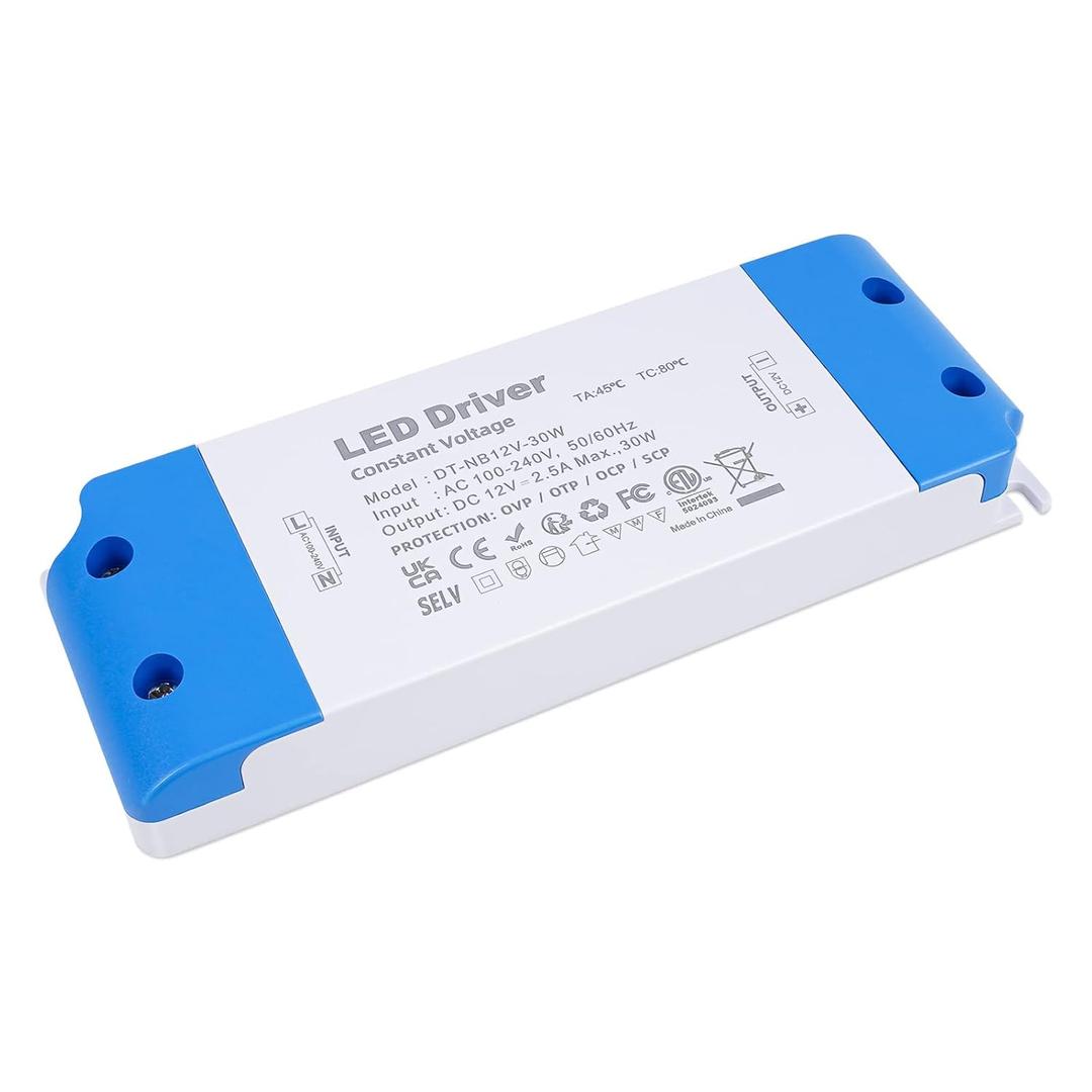 LED Driver 12V Power Supply 30W, AC 100V-240V to 12V DC Low Voltage Transformer 2.5A, Ultra Thin Adapter for Constant Voltage 12 Volt DIY LED Strip Lights MR16 MR11 G4 Bulbs
