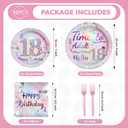 96Pcs 18th Birthday Party Decorations for Girls Time to Adult Plates and Napkins Iridescence Silver Pink 18th Tableware for Girls Time to Adult Eighteen Birthday Party Decorations Serve 24