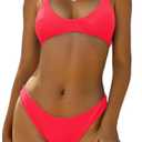 ZAFUL Women's Tie Back Padded High Cut Bralette Bikini Set Two Piece Swimsuit, Medium