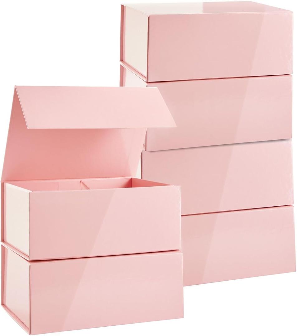 Stockroom Plus 6-Pack Magnetic Pink Gift Boxes with Lids, 9.5 x 7 x 4 Inches - Bridesmaid Proposal Box Bulk - Birthday Gift Boxes for Jewelry Storage