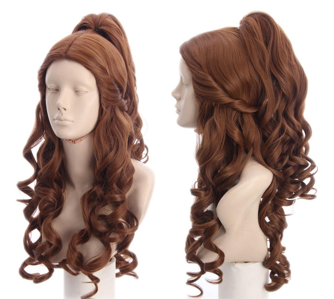 Topcosplay Womens Wigs Long Curly Brown Halloween Costume Party Cosplay Wig Wave with Ponytail