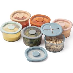 Moonkie Silicone Snack Containers for Kids and Toddlers | 8 oz Baby Food Containers with Airtight Lids and A Snack Lid | Baby Food Jars | BPA Free | Freezer & Dishwasher Safe | 6 Pack